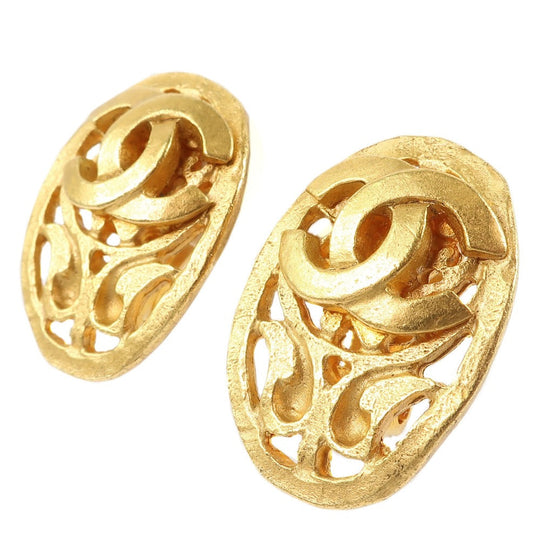 CHANEL Earring Plated Gold gold vintage Oval Women Used Authentic
