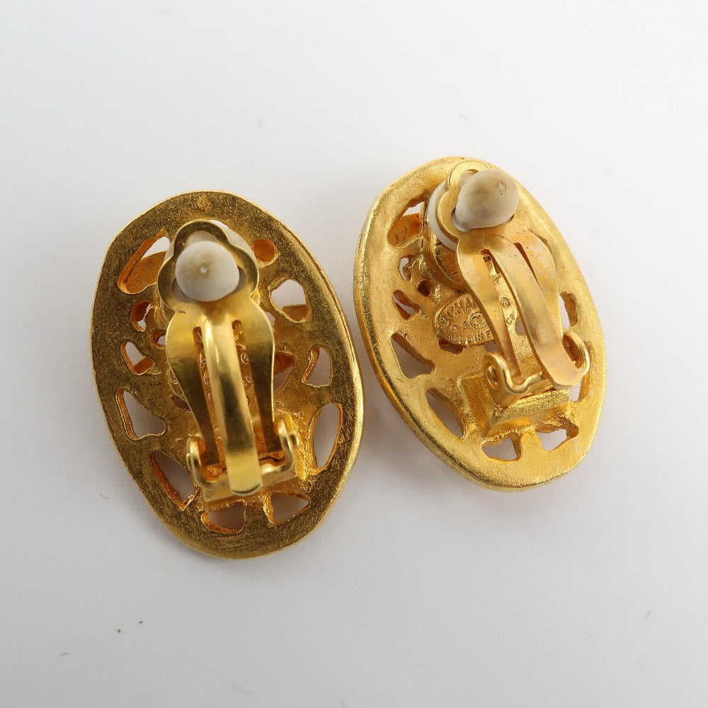 CHANEL Earring Plated Gold gold vintage Oval Women Used Authentic