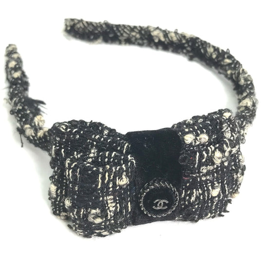 CHANEL hair accessory tweed black Ribbon Ribon Women Used Authentic
