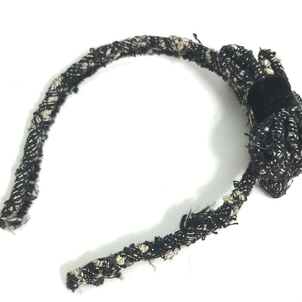 CHANEL hair accessory tweed black Ribbon Ribon Women Used Authentic