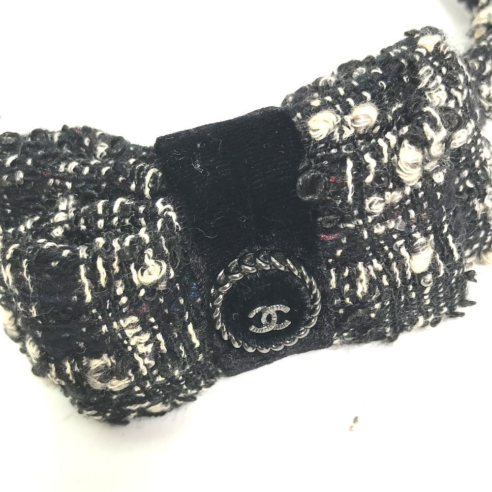 CHANEL hair accessory tweed black Ribbon Ribon Women Used Authentic