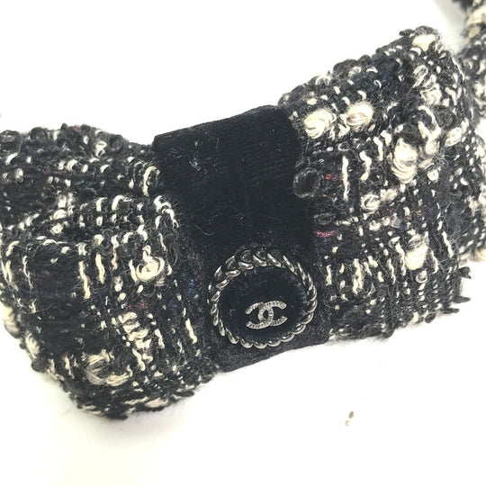CHANEL hair accessory tweed black Ribbon Ribon Women Used Authentic