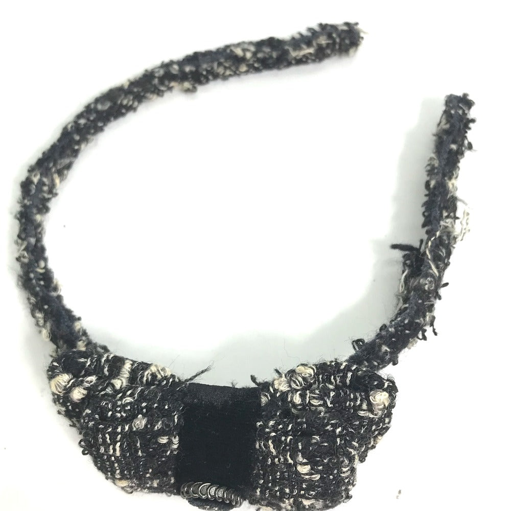 CHANEL hair accessory tweed black Ribbon Ribon Women Used Authentic
