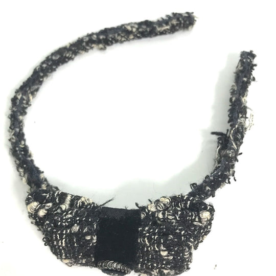 CHANEL hair accessory tweed black Ribbon Ribon Women Used Authentic