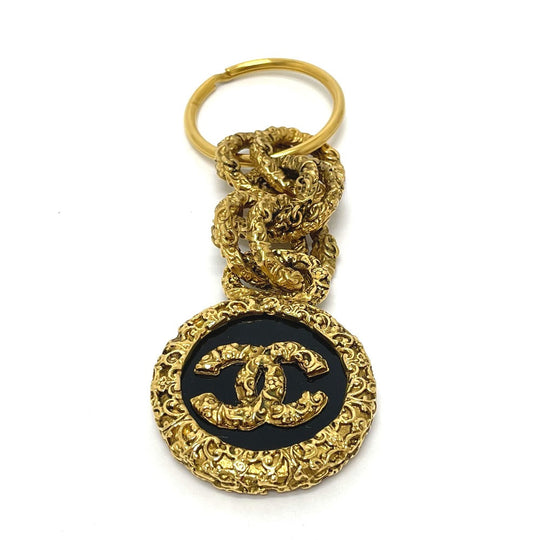CHANEL Key ring brass Gold x Black COCO Mark vintage Women Used Authentic