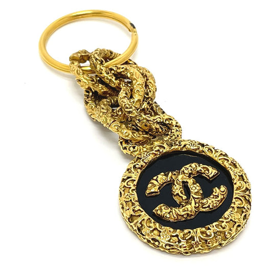 CHANEL Key ring brass Gold x Black COCO Mark vintage Women Used Authentic