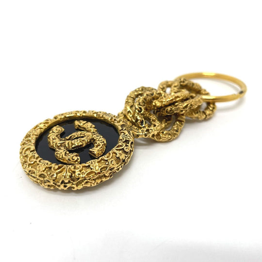 CHANEL Key ring brass Gold x Black COCO Mark vintage Women Used Authentic