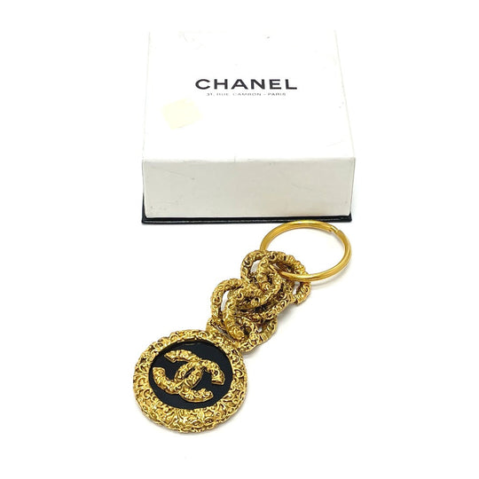 CHANEL Key ring brass Gold x Black COCO Mark vintage Women Used Authentic