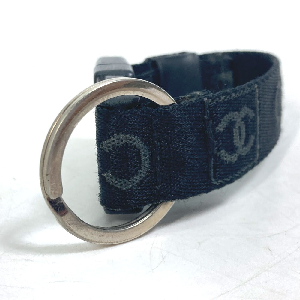 CHANEL Key ring Nylon canvas black sportssports CC COCO Mark with compass Women Used Authentic