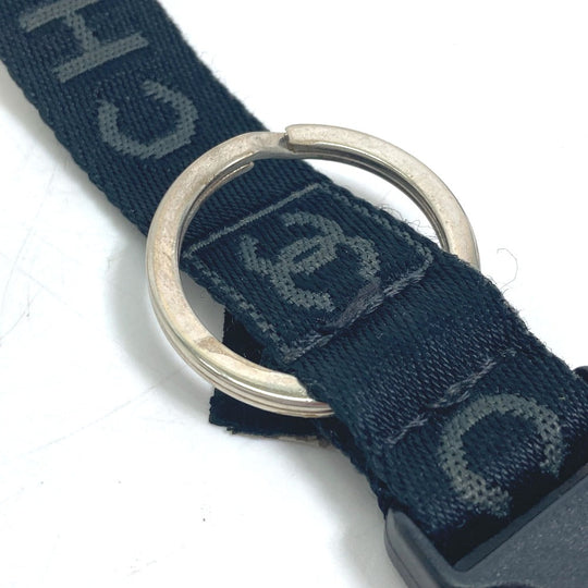CHANEL Key ring Nylon canvas black sportssports CC COCO Mark with compass Women Used Authentic