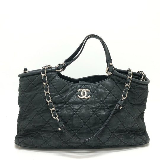 CHANEL Handbag leather black Matrasse Wild stitch Women Used Authentic