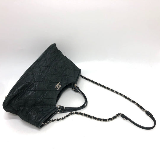 CHANEL Handbag leather black Matrasse Wild stitch Women Used Authentic