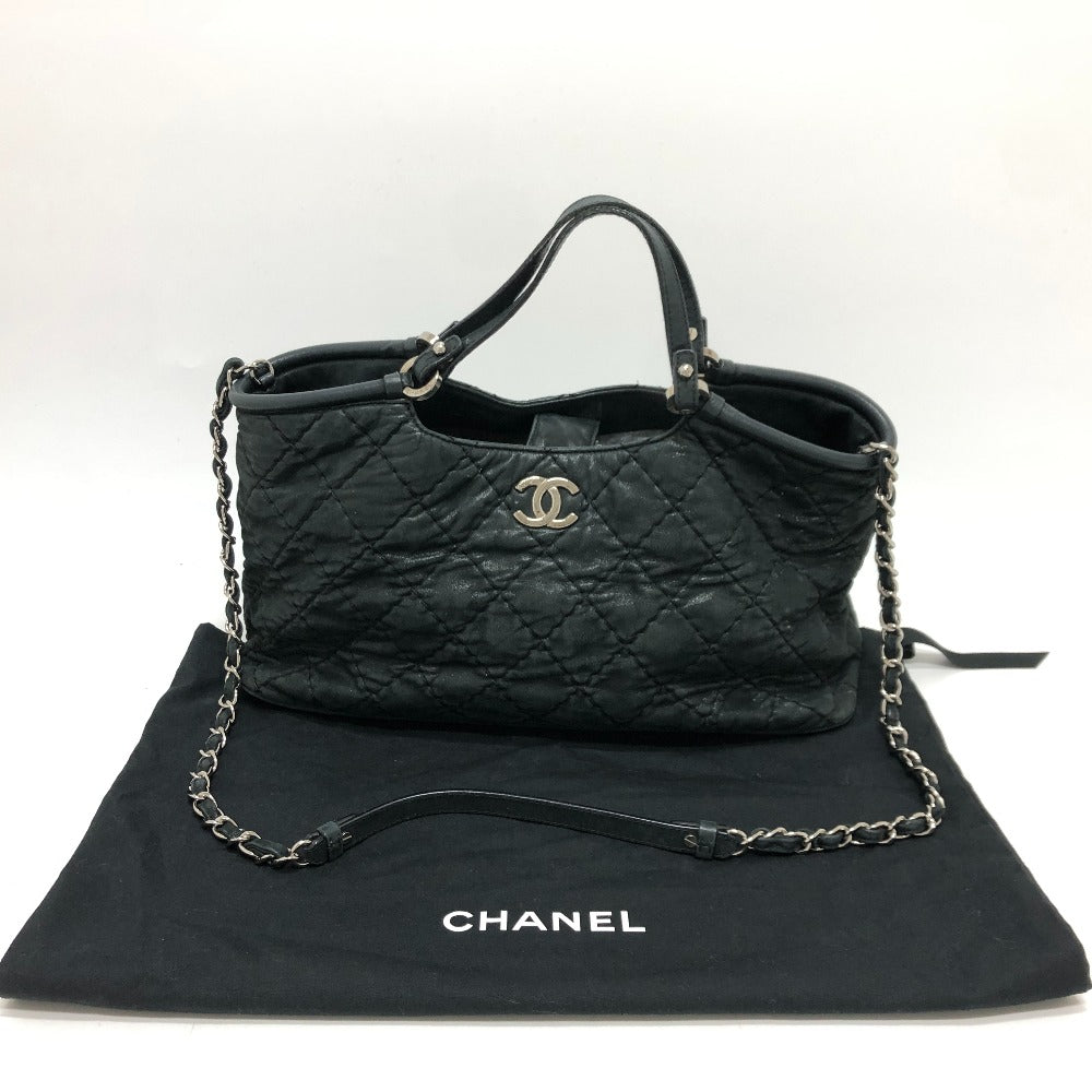 CHANEL Handbag leather black Matrasse Wild stitch Women Used Authentic