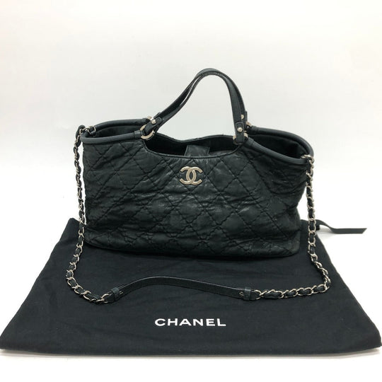 CHANEL Handbag leather black Matrasse Wild stitch Women Used Authentic
