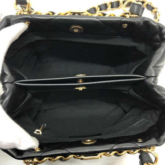 CHANEL Shoulder Bag AS3502 lambskin black COCO Mark CC Matelasse small shopping bag Women Used Authentic