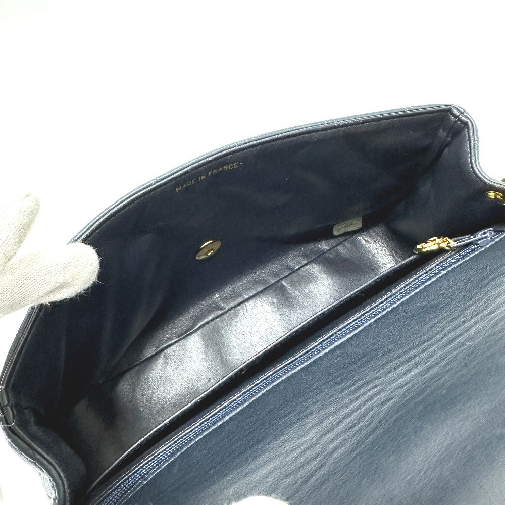 CHANEL Tote Bag lambskin Navy Quilting vintage WChain CC Matelasse COCO Mark Women Used Authentic
