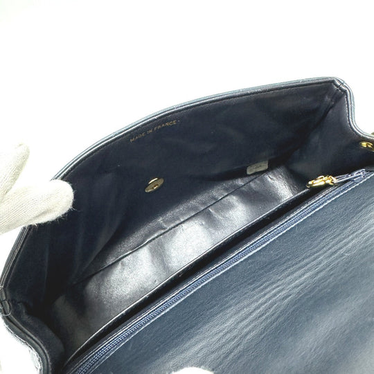 CHANEL Tote Bag lambskin Navy Quilting vintage WChain CC Matelasse COCO Mark Women Used Authentic