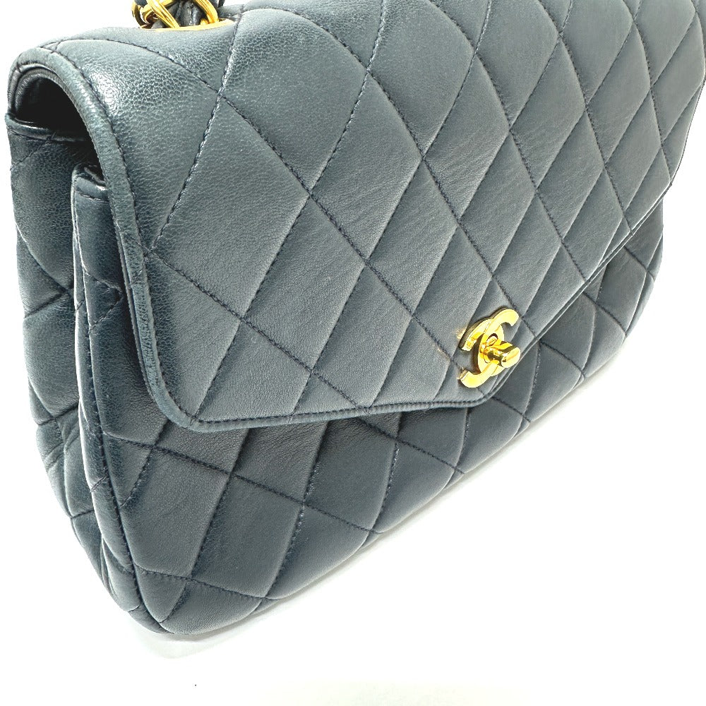 CHANEL Tote Bag lambskin Navy Quilting vintage WChain CC Matelasse COCO Mark Women Used Authentic