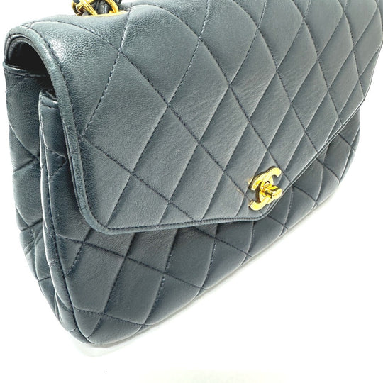 CHANEL Tote Bag lambskin Navy Quilting vintage WChain CC Matelasse COCO Mark Women Used Authentic