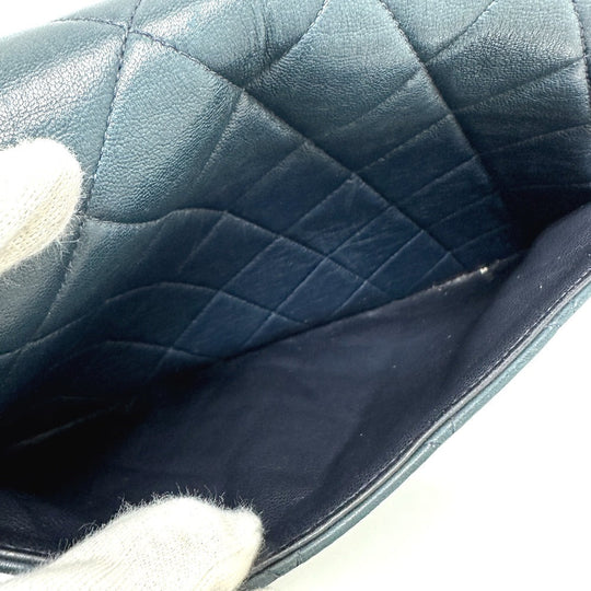 CHANEL Tote Bag lambskin Navy Quilting vintage WChain CC Matelasse COCO Mark Women Used Authentic