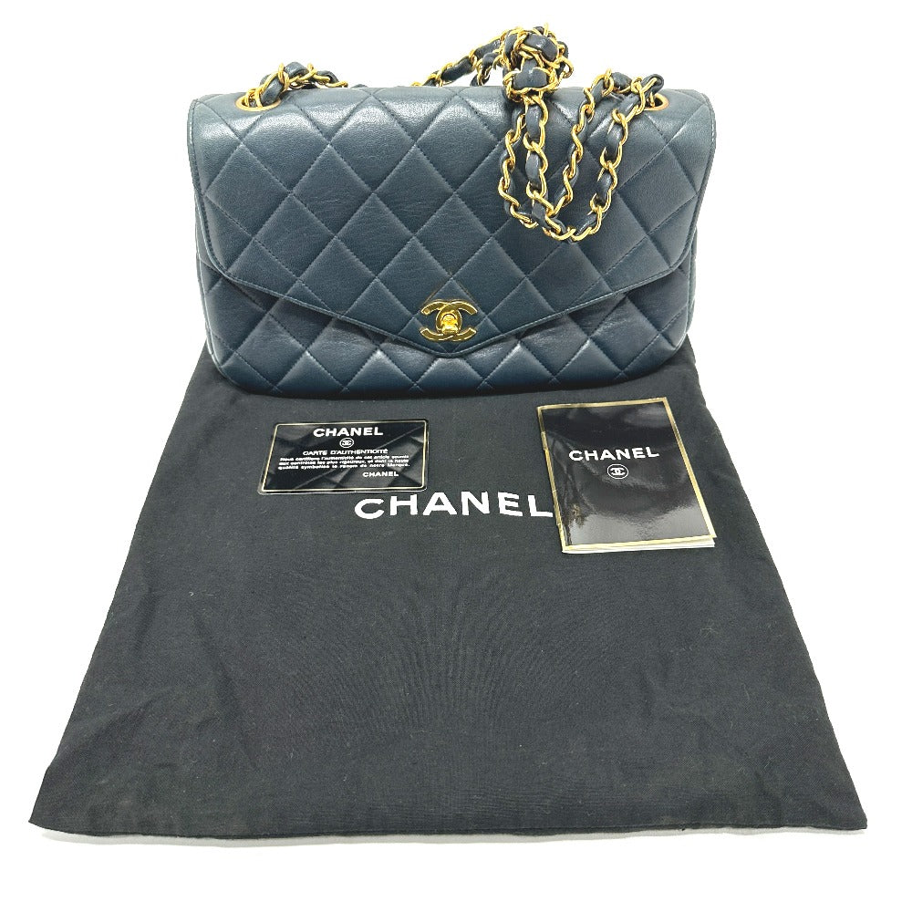 CHANEL Tote Bag lambskin Navy Quilting vintage WChain CC Matelasse COCO Mark Women Used Authentic