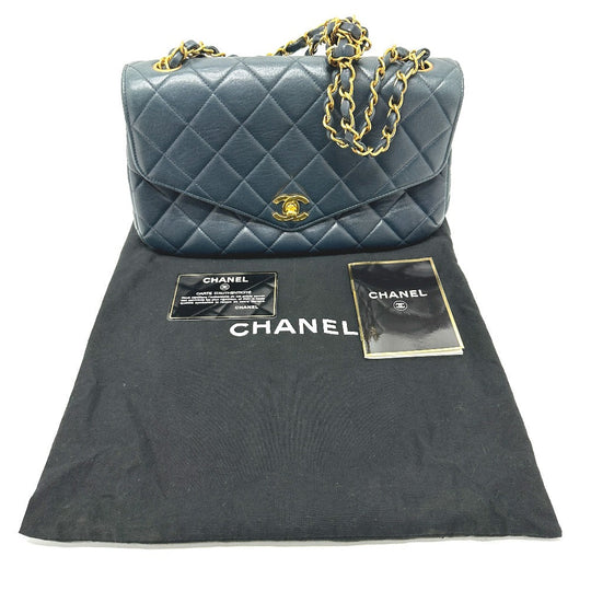 CHANEL Tote Bag lambskin Navy Quilting vintage WChain CC Matelasse COCO Mark Women Used Authentic