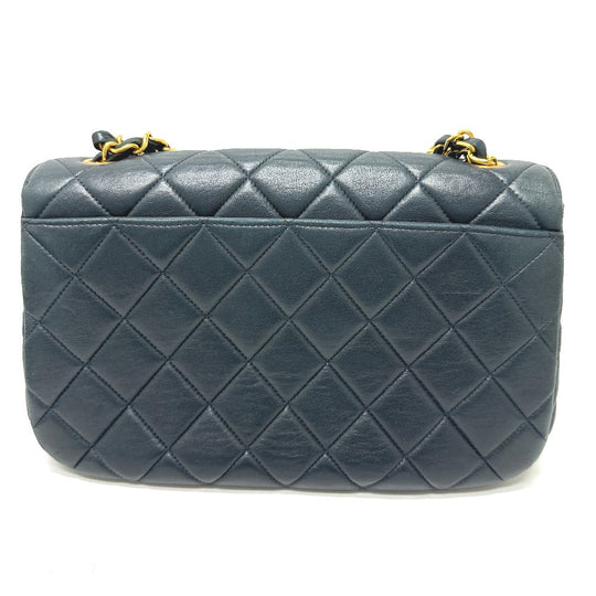 CHANEL Tote Bag lambskin Navy Quilting vintage WChain CC Matelasse COCO Mark Women Used Authentic