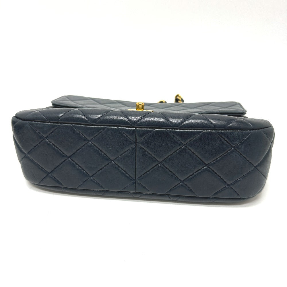 CHANEL Tote Bag lambskin Navy Quilting vintage WChain CC Matelasse COCO Mark Women Used Authentic