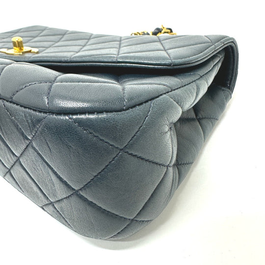 CHANEL Tote Bag lambskin Navy Quilting vintage WChain CC Matelasse COCO Mark Women Used Authentic