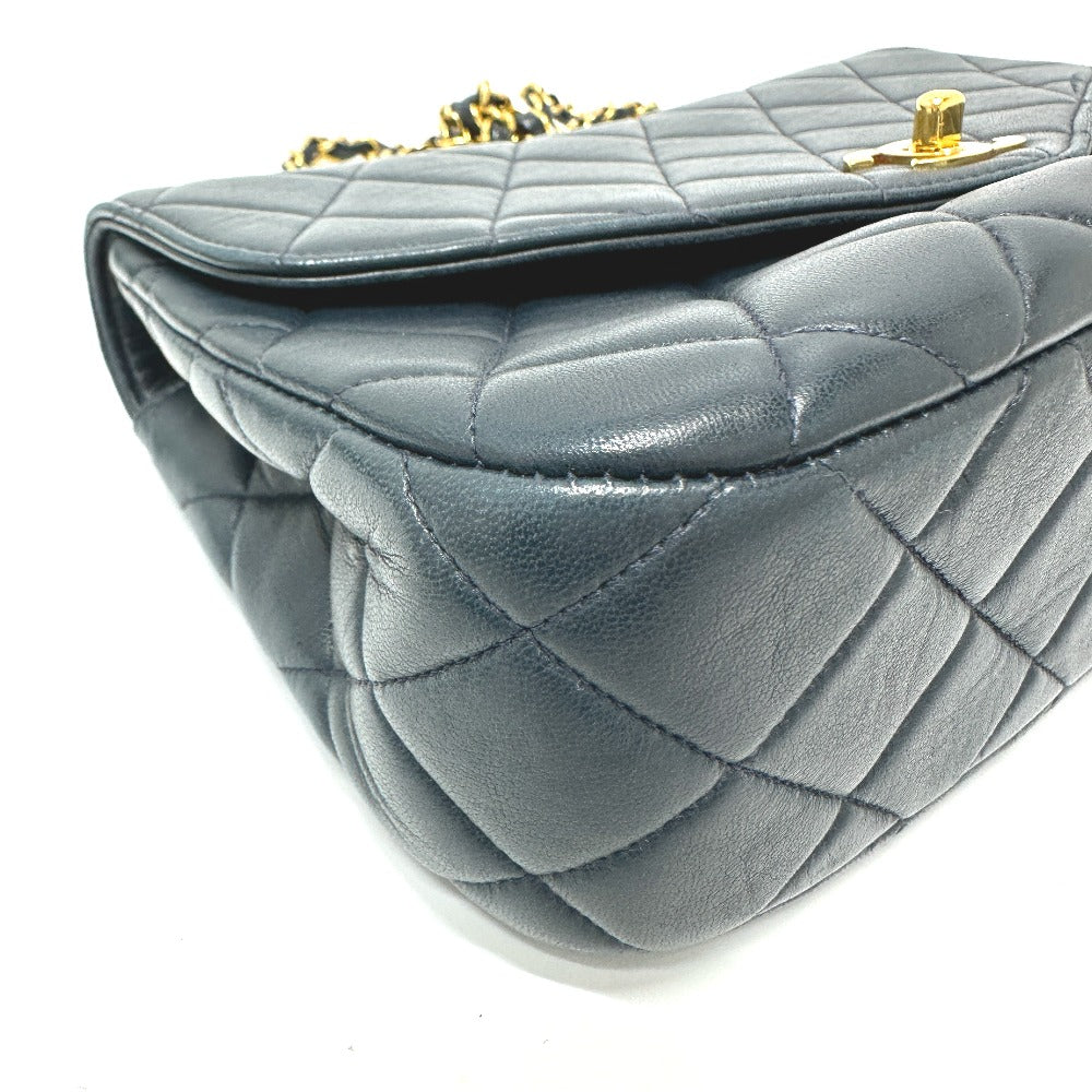 CHANEL Tote Bag lambskin Navy Quilting vintage WChain CC Matelasse COCO Mark Women Used Authentic