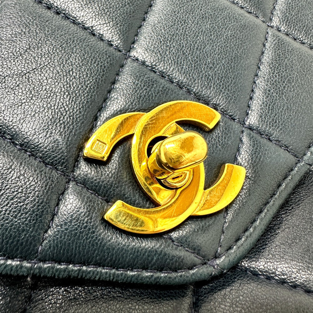 CHANEL Tote Bag lambskin Navy Quilting vintage WChain CC Matelasse COCO Mark Women Used Authentic