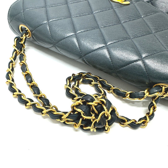 CHANEL Tote Bag lambskin Navy Quilting vintage WChain CC Matelasse COCO Mark Women Used Authentic