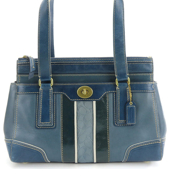 COACH Handbag 11609 Leather, Patent Leather blue Signature Women Used Authentic