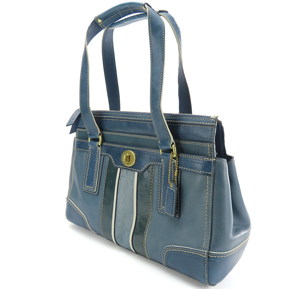 COACH Handbag 11609 Leather, Patent Leather blue Signature Women Used Authentic