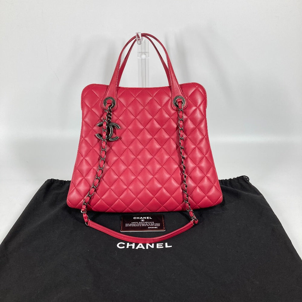 CHANEL Tote Bag lambskin pink Handbag Shoulder Bag CC COCO Mark Matelasse Quilting
