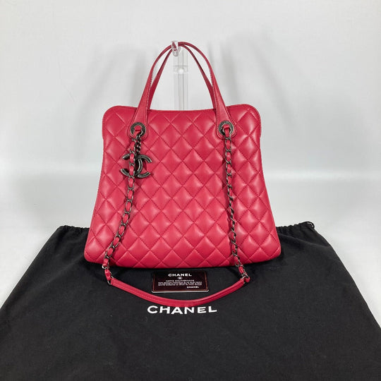 CHANEL Tote Bag lambskin pink Handbag Shoulder Bag CC COCO Mark Matelasse Quilting