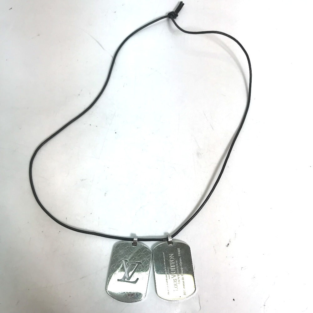 LOUIS VUITTON Necklace M65453 Stainless Steel , Leather Silver Dog Tag Choker Pandanthif Champs Elysees GM mens Used Authentic