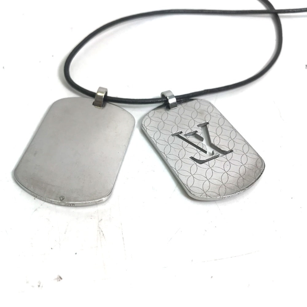 LOUIS VUITTON Necklace M65453 Stainless Steel , Leather Silver Dog Tag Choker Pandanthif Champs Elysees GM mens Used Authentic