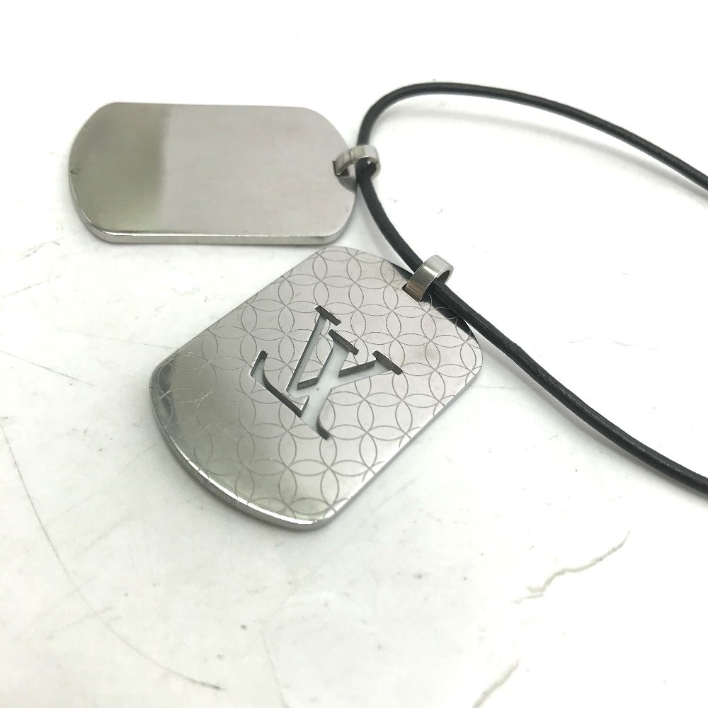 LOUIS VUITTON Necklace M65453 Stainless Steel , Leather Silver Dog Tag Choker Pandanthif Champs Elysees GM mens Used Authentic