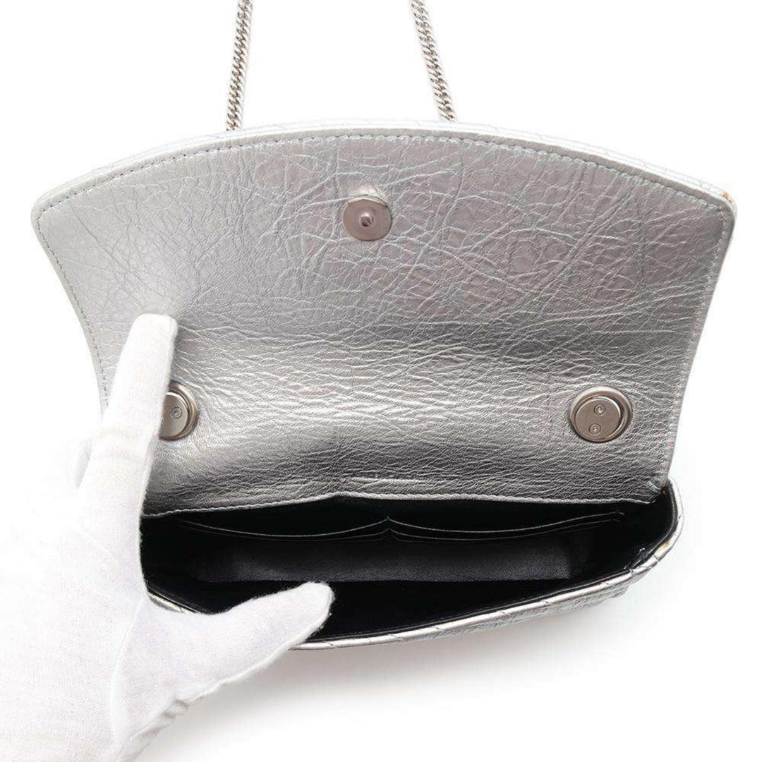 BALENCIAGA BB Logo Leather Silver Chain Shoulder Bag Preloved