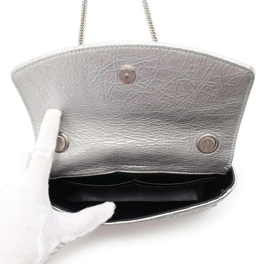BALENCIAGA BB Logo Leather Silver Chain Shoulder Bag Preloved