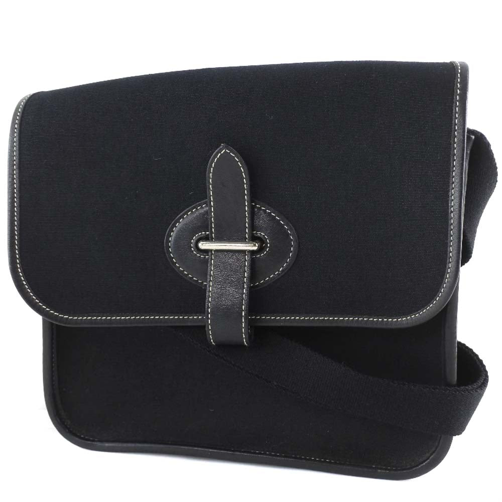 HERMES Shoulder Bag canvas black Buenaben Women Used Authentic