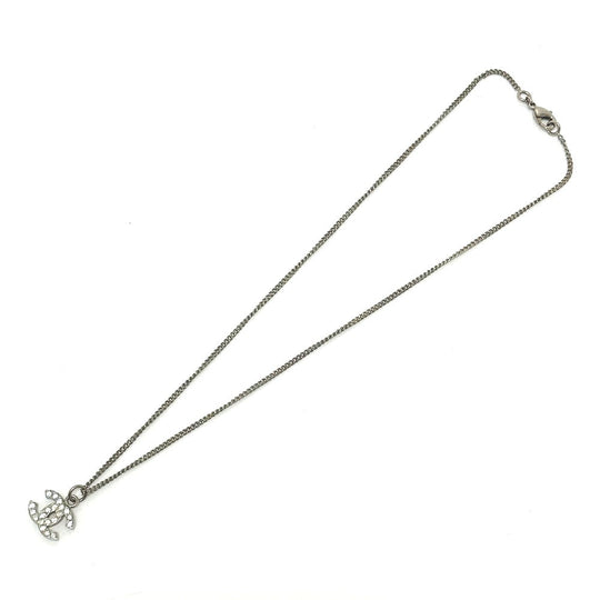 CHANEL Necklace metal white B10V COCO Mark rhinestone Women Used Authentic