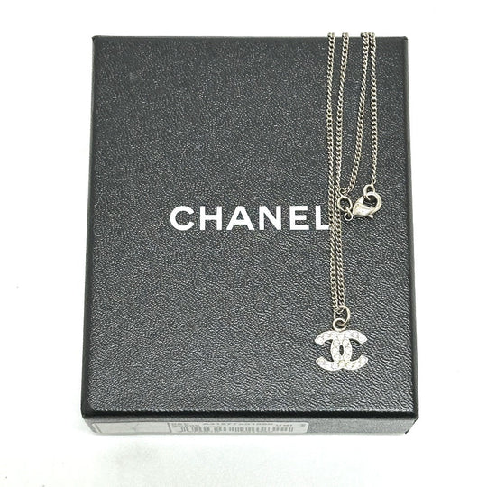 CHANEL Necklace metal white B10V COCO Mark rhinestone Women Used Authentic