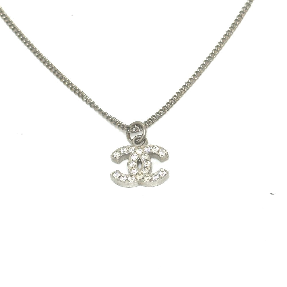CHANEL Necklace metal white B10V COCO Mark rhinestone Women Used Authentic