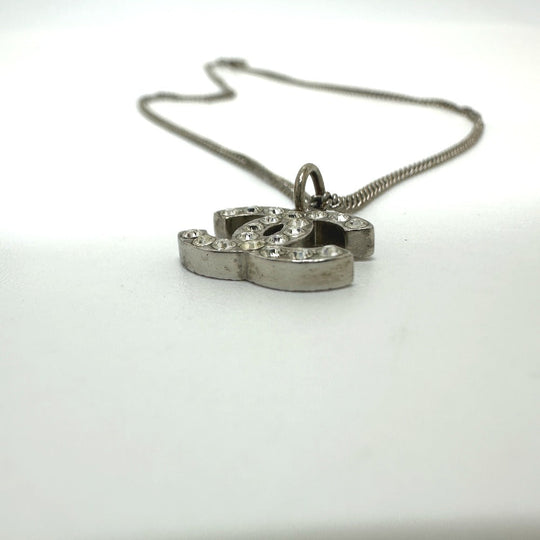 CHANEL Necklace metal white B10V COCO Mark rhinestone Women Used Authentic