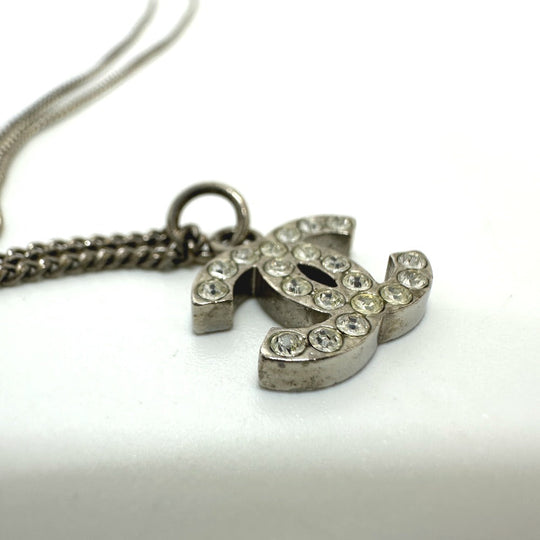 CHANEL Necklace metal white B10V COCO Mark rhinestone Women Used Authentic