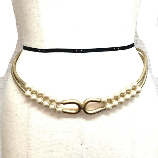 CHANEL belt leather gold 01C Fake pearl Women Used Authentic
