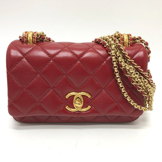 CHANEL Shoulder Bag lambskin Red COCO Mark Matrasse
