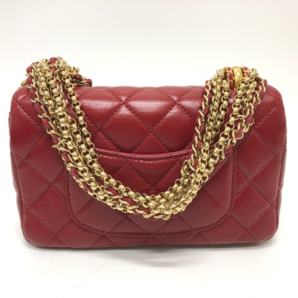 CHANEL Shoulder Bag lambskin Red COCO Mark Matrasse